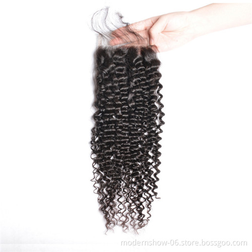 100 unprocessed virgin human hair Brazilian kinky curly weave lace closure 4x4 5x5 6x6 free part, middle part three part closure